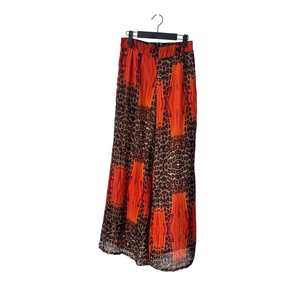 Miss Avenue Leopard Print Orange Geometric Wide Leg Pleated Pants Medium